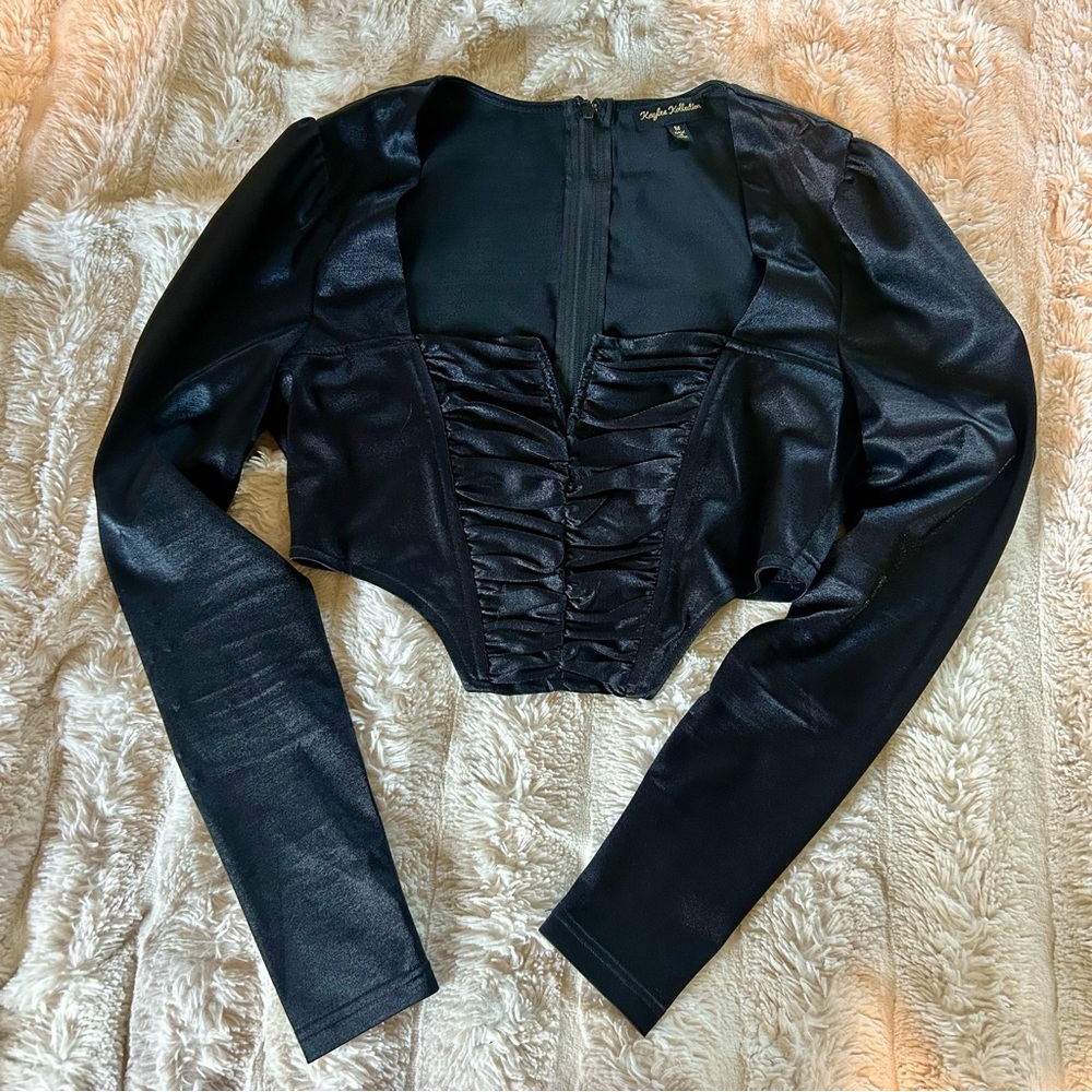 Elegant Black Satin Crop Top